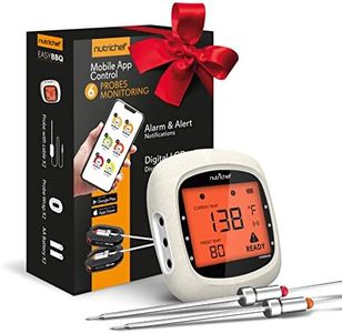 NutriChef Bluetooth Meat Thermometer for Grilling and Smoking - WiFi Grill Thermometer for Outside BBQ and Smoker Oven - 6 Temperature Probes and Smart APP, 400 Ft Range