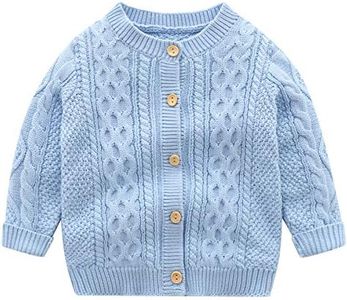 famuka Baby Boy Cardigan Sweaters Crew Neck Knit Coat (Blue, 12-18 Months)