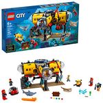 LEGO City Ocean Exploration Base Playset 60265, with Submarine, Underwater Drone, Diver, Sub Pilot, Scientist and 2 Diver Minifigures, Plus Stingray and Hammerhead Shark Figures, New 2020 (497 Pieces)