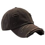 Kangqifen Unisex Distressed Rip Torn Washed Cotton Baseball Cap Adjustable M, Brown, 7-7 1/4