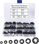 HanTof 7 Sizes 320PCS Internal Tooth Starlock Washers,Quick Speed Locking Washers, Push On Retainers Clips,Push On Nut Fasteners Assortment Kit for Shaft and Stud,65Mn Spring Steel,Black Oxide Finish