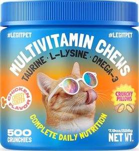 LEGITPET Cat Multivitamin Crunchy Treats – Daily Vitamins for Cats with Taurine, Omega 3 & L-Lysine – Immune, Skin & Coat, Heart & Brain Support – Chicken Flavor, 500 Crunchy Pillows