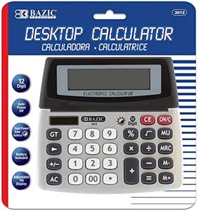 BAZIC 12-Digit Dual Power Desktop Calculator with Adjustable Display (3012)