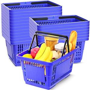 Set of 20 Shopping Basket with Handles 18 L Plastic Grocery Basket 16.9 x 11.8 x 9.1 Inch Portable Store Basket Bulk Hand Shopping Basket for Retail Store Supermarket Grocery Supplies, Blue