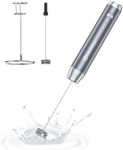 Maestri House Rechargeable Milk Frother, Handheld Electric Foam Maker Waterproof Detachable Stainless Steel Whisk Drink Mixer Foamer with Stand, 2 Whisks for Lattes, Cappuccino (Space Gray)