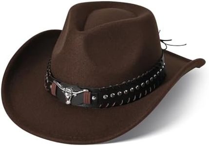 Western Cowboy Hat Cowgirl Hat Unisex Men's & Women's Wide Brim Felt Fedora Hat Wite Buckle Belt Brown