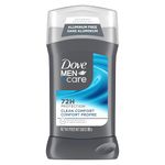 Dove Men+Care Aluminum Free Deodorant Stick, with 1/4 Moisturizing Cream, for 72H Odour Protection, Clean Comfort, 85 g