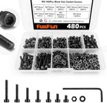 FullFun 480PCS M3 x 4/6/8/10/12/16/20mm Hex Socket Head Cap Screw Bolts Nuts Assortment Kit, 12.9 Alloy Steel Metric Screws with Allen Wrench, Allen Socket Hex Drive Black Machine Screws Set