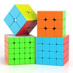 ROXENDA Speed Cube Set, 2X2 3X3 4X4 5X5 Speed Cube Stickerless Puzzle Cubes with Secret Tutorial Manual