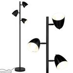 Brightech Jacob - LED Reading and Floor Lamp for Living Rooms & Bedrooms - Classy, Mid Century Modern Adjustable 3 Light Tree - Standing Tall Pole Lamp with 3 LED Bulbs - Classic Black