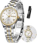 OLEVS Womens Dress Watch Silver and Gold Stainless Steel Watches for Women with Day and Date Waterproof Quartz Analog Luxury Classic Simple Ladies Wrist Watches for Small Wrists Watch,reloj de Mujer
