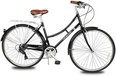 Tracer Osaka Hybrid Bikes for Women,Steel Frame,Shimano 7 Speed, 700c Wheels,Brown Seat Brown Grips,City Bike,Comfort Bike,Commuter Bike,Womens Bike,Black