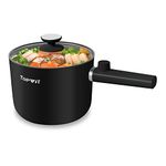 Topwit Electric Cooker, 1.5L Ramen Cooker, Portable Non-Stick Frying Pan, Cooking Pot for Pasta, Steak, BPA Free, Ramen Pot with Dual Power Control, Over-Heating & Boil Dry Protection, Black