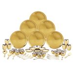 Dr.WaterR Parivar Stainless Steel Hammered Dinner Set Gold PVD Bhai Dooj Gift for Brother Sister Kitchen Set for Home Gifting|Wedding Best Diwali Festival Gift Ideas 6 kg(Pack of 51pcs - For 6 Person)