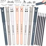 8 Erasable Pens Black Ink Eraser Pen, 0.35mm Rub Out Pens Erasable Pen with Eraser, Erasable Gel Pens with Rubbers on the End, Rubber Pen Cute Writing Pens Adults Stationery set, Stocking Fillers Kids