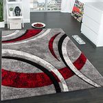 Paco Home Large rug with contour cut pattern striped grey black red mottled, Size:160x230 cm