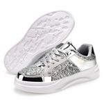 Padgene Womens Sparkly Shoes Tennis Bling Sneaker Casual Lightweight Breathable Shiny Sequin Lace Up Shoes Silver