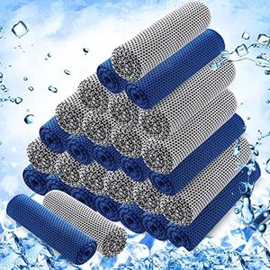 Hosuly 30 Pcs Cooling Towels 40"x12" Ice Towel Breathable Soft Chilly Sweat Towel Workout Towels for Gym Cooling Towels for Neck and Face for Yoga Golf Sports Running(Light Gray, Dark Blue)