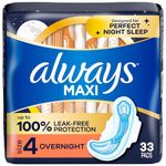 Always Maxi Pads Overnight W/Flexi-Wings Unscented, 33 Count