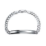 Personalize Bar Name Plated Identification ID Bracelet for Men 5 MM Diamond Cut Miami Cuban Curb Link Chain Link 180 Gauge .925 Sterling Silver 7 Inch Customizable