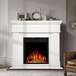 R.W.FLAME Electric Fireplace Mantel Wooden Surround Firebox, Freestanding Fireplace, Home Space Heather, Adjustable Led Flame, Remote Control,750W/1500W,Pearl White