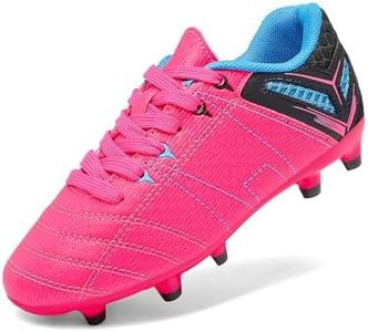 DREAM PAIRS Boys Girls Soccer Football Cleats Shoes for Little Kid/Big Kid,Size 10 Toddler,Fuchsia/Black/Cyan,160471-K