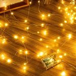 Ollny Fairy Lights Battery Operated - 10m 100 LEDs Battery Powered String Lights for Bedroom, Waterproof Micro Cooper Wire Lights for Indoor/Outdoor/Outside/Bottle Decorations(Warm White)