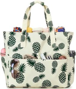 LEDAOU Large Beach Tote Bag Women Waterproof Sandproof Zipper Beach Tote Bag for Pool Gym Grocery Travel with Wet Pocket, Beige, Large, Beach Bag