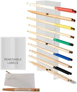JUNE SIZZLE Drumstick Display Rack, Holder for 10 Pair of Sticks, Wall Mount or Standing, Drumstick Collection Accessories, Gift for Drummer, Concert Memorabilia, Includes Removable Labels