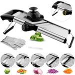 VEKAYA Mandoline Slicer,Mandoline Food Slicer for Kitchen,Mandolin,Potato Slicer,Vegetable Chopper,Adjustable Stainless Steel Veggie Onion Tomato Julienne Cutter with Cut-Resistant Gloves