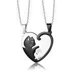 KALVICA 2 Pcs Couple Heart Matching Necklace, Ying Yang Cat Heart Puzzle Pendant Necklace for Boyfriend Girlfriend Best Friend Birthday Valentines Day Gifts