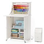 Sewing Table, Crafit Sewing Machine Desk with Under Cabinet Lights, Charging Station, 65 Spools Thread Rack Multipurpose Craft Storage Workspace Tables with Organizer Shelves, Compact Design