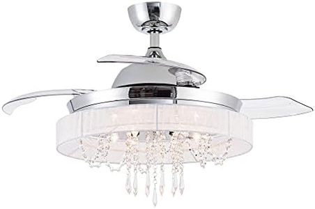 Parrot Uncle Ceiling Fans with Lights and Remote Bedroom Ceiling Fan with Retractable Blades Crystal Chandelier Ceiling Fans, 42 Inch, Chrome