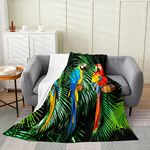 Erosebridal Parrot Blanket All Season,Tropical Plant Birds Throw Blanket for Kids Women Youth,Botanical Palm Leaf Fleece Blanket Baby 30x40,Watercolor Animal Feather Fuzzy Blanket Home Room Decor