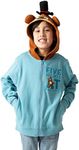 Five Nights At Freddy's Big Face Freddy Hood Long Sleeve Denim Heather Boy's Hooded Sweatshirt-XXL