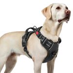 rabbitgoo Dog Harnesses for Large Dogs, No Pull Pet Harness with 3 Buckles, Adjustable Soft Padded Dog Vest with Instant Control Handle, Easy Walking Reflective Pet Vest, Black, L