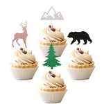 ZHUOWEISM 24 PCS Woodland Creatures Theme Cupcake Toppers Tree Mountain Deer Bear Cupcake Picks Safari Jungle Animals Theme Baby Shower Birthday Party Cake Decorations Supplies