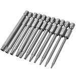 Mesee 11 Pieces 1/4 Inch Hex Shank Security Head Torx Screwdriver Drill Bits Set Tamper Proof Magnetic Star 6 Point Tools Electric Screw Driver Bit 75mm/3 Inch Length