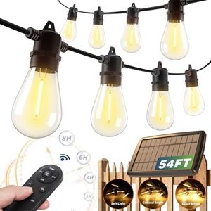 addlon 54(48+6) FT Solar String Lights Outdoor Waterproof with USB Port & Remote Control Solar Patio Lights Long Last for 20+Hrs Dimmable Solar Power LED Bulbs for Porch Garden Market Bistro