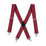 KLONKEE Mens Clip on Braces Strong metal clips Adjustable straps Wide 5 cm 1.96 inch Heavy Duty X-BACK Suspenders (navy-red-strips)