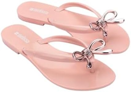 Melissa Harmonic Womens Fashion Sandals - Dressy Flip Flops with Metallic Bow - Lightweight PVC, Flexible Design - Summer Sandals for Women, Flat & Flexible, Iris, Pink/Rose, 8