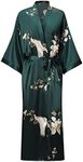 V Vaborous Women's Soft Long Satin Robes Long Silk Robes Full Length Robes Kimonos Silky Bath Robe Dressing Gowns, Floral Print Green, Large-X-Large