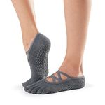 ToeSox Full Toe Elle Grip Socks – 5-Toe Criss-Cross Design, Non-Slip Socks, Natural Toe Movement, Pilates Socks, Yoga Socks, Toe Socks for Dance, Barre & Ballet, Charcoal Grey, Small