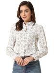 Allegra K Women's Button Down Floral Shirt Blouse Long Sleeve Point Collar Top White1 X-Large