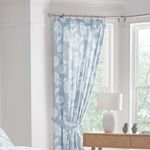 Dreams & Drapes - Blue Chrysanthemum Pleated Curtains W66 x L72 (168 x 183cm) - 2x Panels & 2x Curtains Tie Backs - Vintage Floral Curtains & Drapes - Botanical Pencil Pleat Curtains in Blue