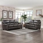 Lexicon Leather Match Sofa Set, Top Grain Leather Match Living Room Furniture Sets, Include Sofa Couch and Loveseat, 2-Piece Set, Dark Brown​