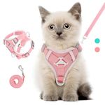 VavoPaw Cat Harness and Leash Set for Walking, Adjustable Kitten Vest Harness with Reflective Strip Breathable Mesh, Escape Proof Soft Pet Safety Vest for Cats, Kittens, Puppies, S, Pink