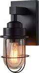 Francis Millar Farmhouse Matte Black Indoor Wall Mount Cage Sconce Lighting Fixture with Light Bulb and Classic Glass Shade ~ Provides Relaxing Ambient Light to Any Room with Versatile Style