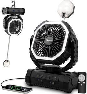OUTACT Ventilateur de Camping 20000mAh USB Rechargeable avec Lumière LED, Ventilateur Portable à 4 Vitesses avec Télécommande, Crochet et Minuterie pour Chambre, Bureau, Tente, Plage, Vacances - Noir