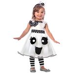 amscan 9903389 - Kids Cute Happy Ghost Dress & Headband Girls Halloween Fancy Dress Costume Age: 3-4 Years